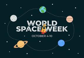 Word space week background with planets and ufo. vector