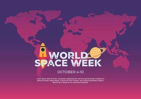 Word space week background with world map, rocket and ufo. vector