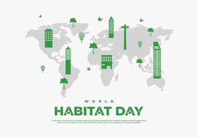 World habitat day building on world map isolated on white background. vector