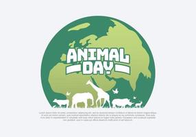 día mundial de los animales con fondo de tierra verde celebrado el 4 de octubre. vector