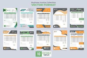 vector de conjunto de plantilla de factura y recibo de precio mínimo. Factura comercial y colección de papel de acuerdo de pago con formas abstractas. vector de paquete de plantilla de recibo de compra de negocio moderno.