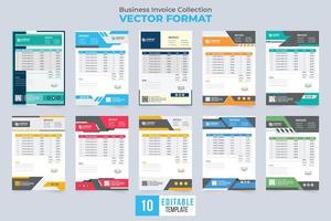 Print ready business invoice collection with abstract shapes. The minimalist business voucher and cash receipt set vector. Payment receipt layout and invoice template bundle with digital shapes. vector