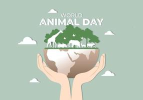 día mundial de los animales con animales en la tierra del bosque a mano el 4 de octubre. vector