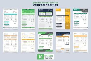 colección de vectores de plantilla de factura con formas abstractas. colorido paquete de diseño de factura comercial con sección de precios. acuerdo de pago y plantilla de factura factura conjunto vector para información de compra.