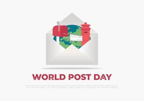 World post day background with box and earth in envelope. vector