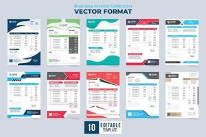 pedido de productos y paquete de facturas de acuerdos de compra para negocios corporativos. recibo de pago y vector de colección de plantilla de factura mínima. bono de precio comercial y vector de conjunto de facturas de facturación.