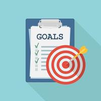 List with Goals, target with arrow. Successful business strategy, planning vector