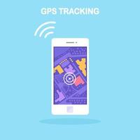 teléfono inteligente con aplicación de navegación gps, seguimiento. teléfono móvil con aplicación de mapas vector