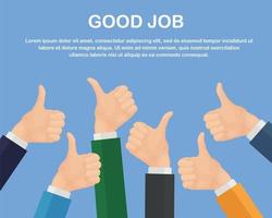 Hands of many businessmans with thumbs up. Positive feedback vector