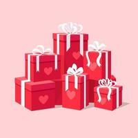 Stack of gift boxes with heart. Happy valentines day vector