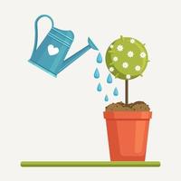 Garden water can watering plants, saplings, fruit tree vector