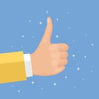 Businessman with thumb up. Social network like, feedback, good review vector