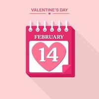 Tear-off calendar for february. Happy valentines day, 14 february vector