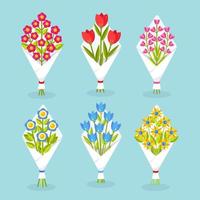 conjunto de ramos o racimos de flores florecientes. elementos de diseño decorativo floral. día Internacional de la Mujer. regalo para el 8 de marzo vector