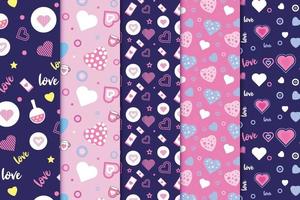 Beautiful love pattern collection for backgrounds, Book covers, and wallpapers. Minimal abstract love pattern bundle on dark and pink color backgrounds. Cute love element pattern set with calligraphy. vector