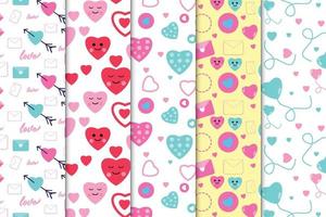 Creative love pattern collection vector on white backgrounds. Beautiful love pattern bundle with heart shapes and envelope icons. Abstract love pattern set design for wallpapers and book covers.