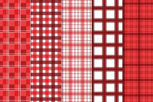 Seamless gingham plaid pattern bundle vector for fabric and t-shirt design. Endless plaid pattern collection designed with red and white colors. Plaid pattern set decoration for clothing and dress.