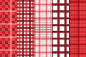 Seamless gingham plaid pattern bundle vector for fabric and t-shirt design. Endless plaid pattern collection designed with red and white colors. Plaid pattern set decoration for clothing and dress.