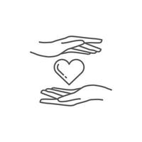 Heart in hand icon. Symbol of love and charity. hand and love icon design. hand and heart linear drawn style. Vector illustration