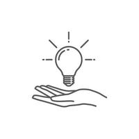 Light bulb in hand icon. Hand line icon with Lamp light bulb icon . Idea icon symbol. Vector illustration