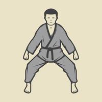 Vintage karate boy in retro style. Can be used for logos, emblems, badges, labels and design elements. Vector illustration