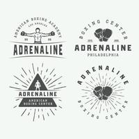 Set of vintage boxing and martial arts logo badges and labels in retro style. Monochrome graphic Art. Illustration vector