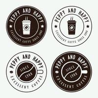 Set of vintage coffee logos, labels and emblems with cup, dish and grains vector