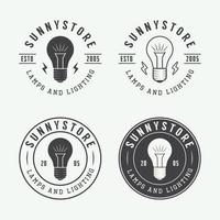 Set of vintage lamps and lighting logo, emblems, badge and design elements. Vector illustration