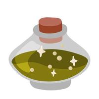 Glass bottle with a magic potion for Halloween. Nasty potion with bubbles. Nasty liquid poison with bubbles. Isolated on a white background. Cartoon illustration. vector