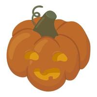 Orange Halloween pumpkin with scary face and candle inside. Happy face Halloween pumpkin vector flat cartoon illustration isolated on white background.