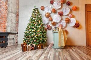 Classic christmas New Year decorated interior room photo