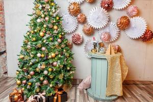 Classic christmas New Year decorated interior room photo