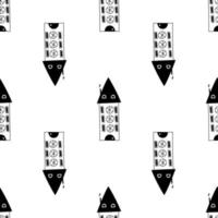 Seamless hand drawn doodle black and white house pattern background. vector