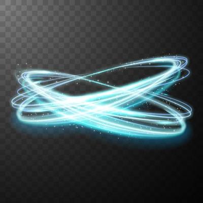 Blue glowing shiny spiral lines abstract light speed and shiny wavy trail