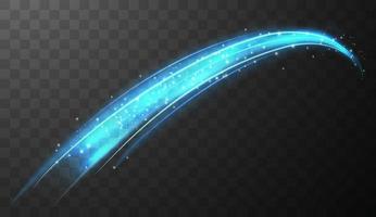 Blue glowing shiny spiral lines abstract light speed and shiny wavy trail vector