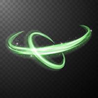 Green glowing shiny spiral lines abstract light speed and shiny wavy trail vector