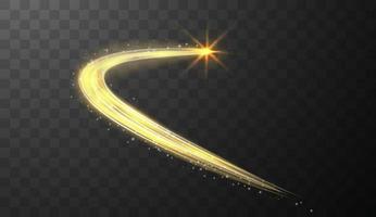 Yellow glowing shiny spiral lines abstract light speed and shiny wavy trail vector