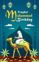 Prophet Muhammad Birthday, man riding a camel vector