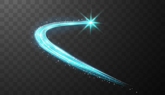Blue glowing shiny spiral lines abstract light speed and shiny wavy trail