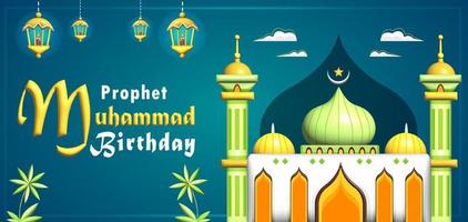 Prophet Muhammad Birthday, 3d illustration majestic green mosque vector
