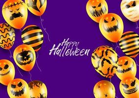 cartel de halloween y plantilla de banner con globos naranjas sobre fondo morado vector