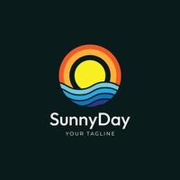 Summer Sunny and Ocean Wave Icon Logo Design Template vector