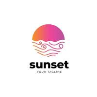 plantilla de diseño de logotipo de icono de puesta de sol y ola oceánica vector