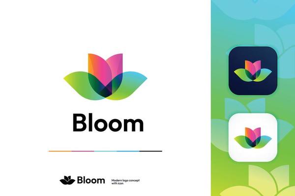 Modern Abstract Simple Flower Bloom Shape Logo Design Template With Icon