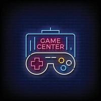 Neon Sign game center with Brick Wall Background vector