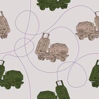 HIMARS with Strokes Pattern. Artillery Rocket System. Tactical truck. Printable design. Wallpaper element. Random square pattern. vector