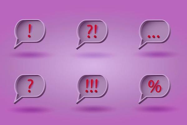 Set of 3d speech bubbles with punctuation marks