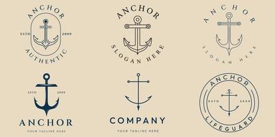 set anchor vintage, line art logo, icon and symbol, with emblem vector illustration design