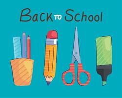 back to school lettering and set supplies vector
