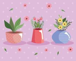 beautiful flowers garden in colors vases and flowers pattern vector